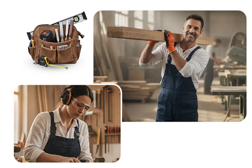 Skilled carpenters in Dubai working on custom wood projects in a workshop